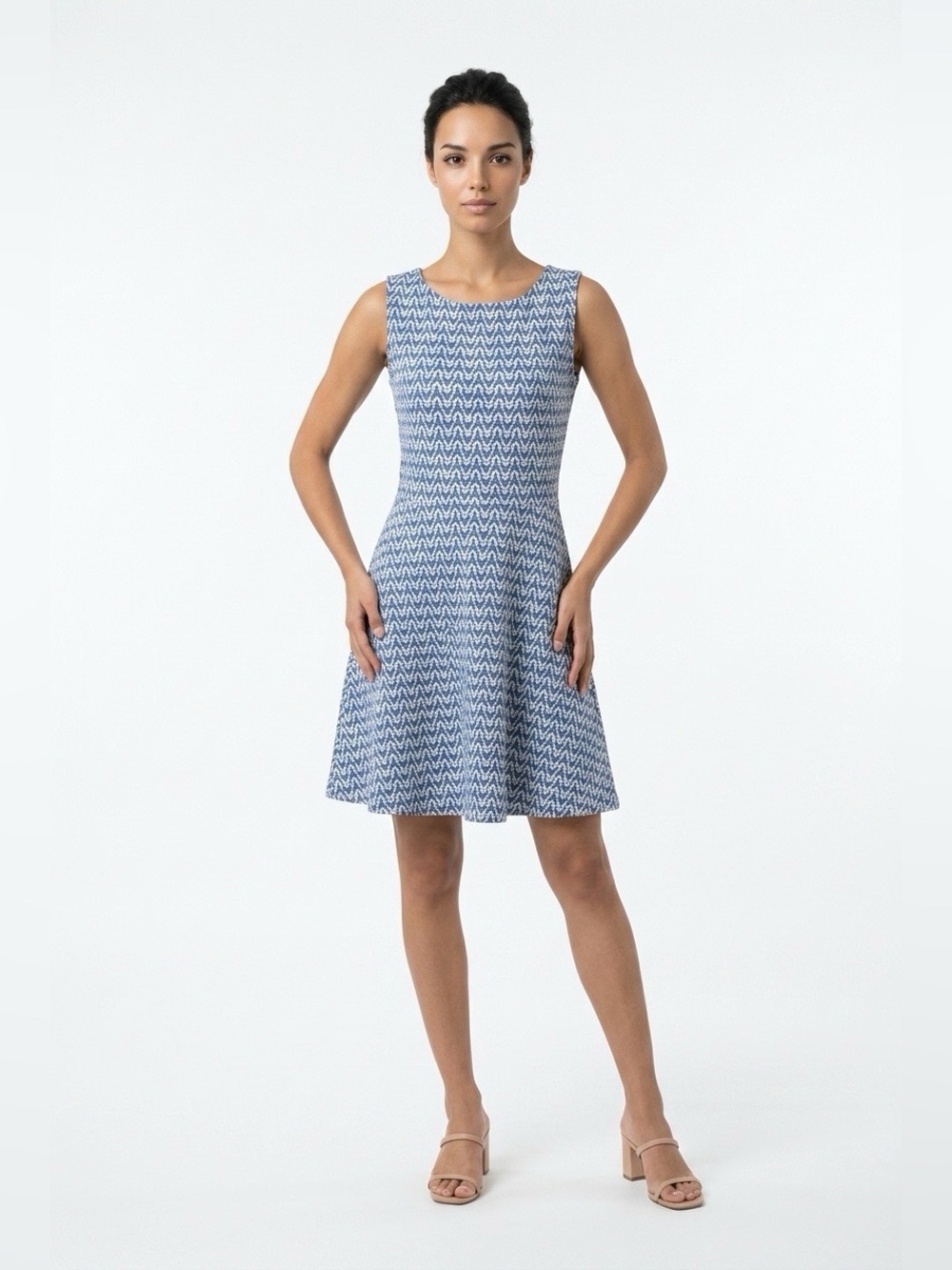 Talbots Blue and White Fit and Flare Dress